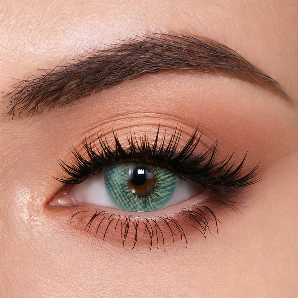 Close-up of Mesiru Firework Green Contact Lenses on eyes