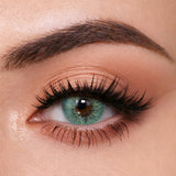 Close-up of Mesiru Firework Green Contact Lenses on eyes