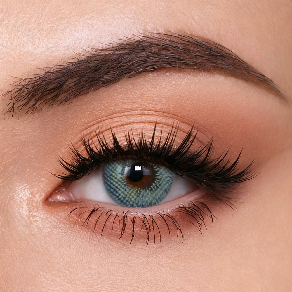 Close-up of Mesiru Firework Green-Gray Contact Lenses on eyes