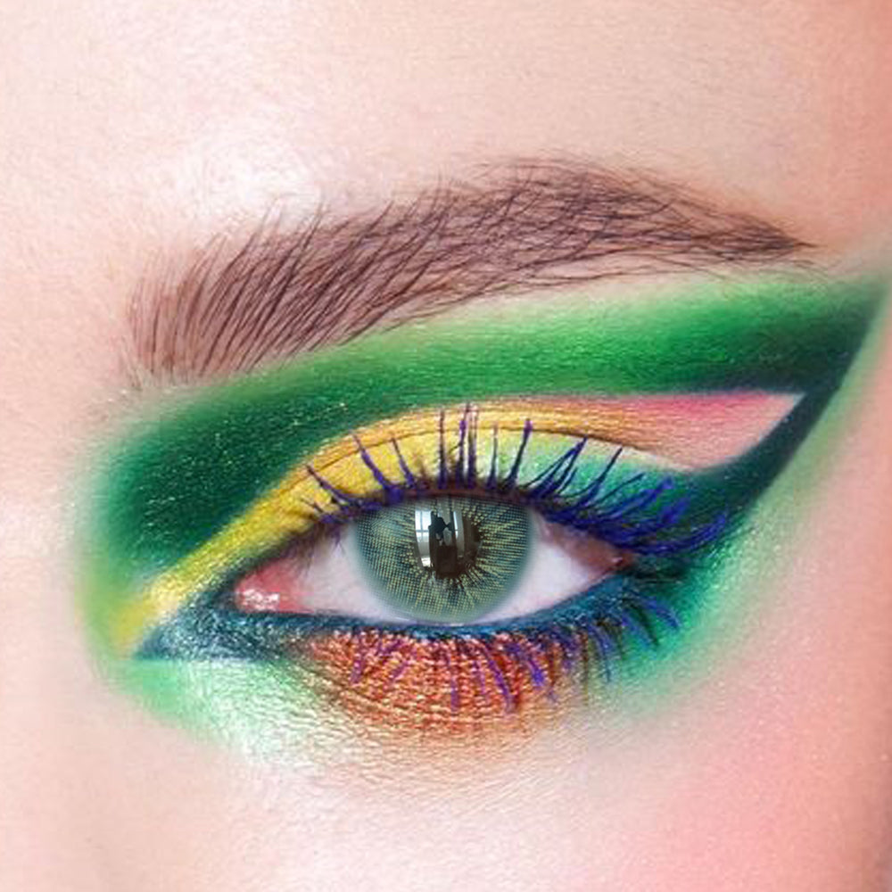 Close-up of Mesiru Firework Green Contact Lenses on eyes