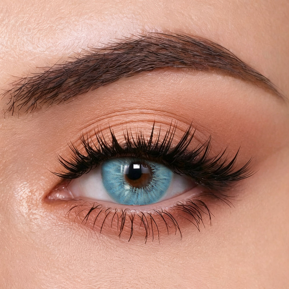 Close-up of Mesiru Firework Blue Contact Lenses on eyes