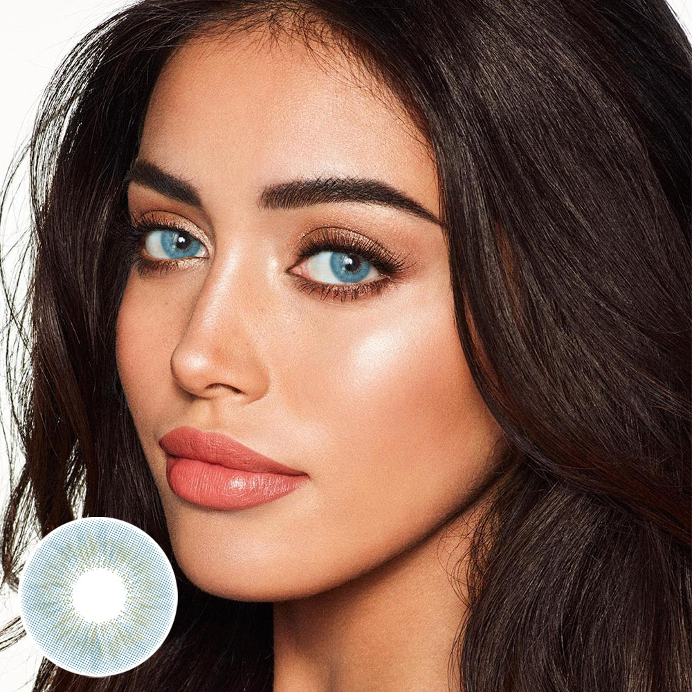 Model wearing Mesiru Firework Blue Contact Lenses