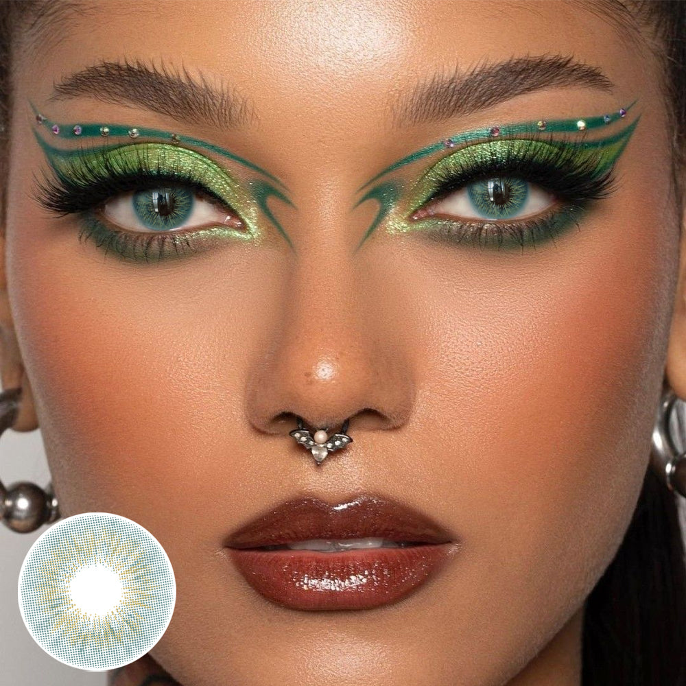 Model wearing Mesiru Firework Green Contact Lenses