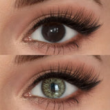 Before and after wearing Mesiru Firework Brown Contact Lenses