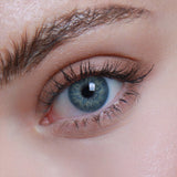 Close-up of Mesiru Firework Green-Gray Contact Lenses on eyes